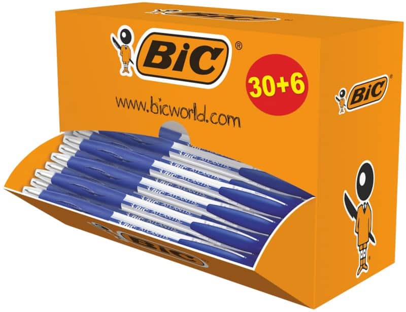 BIC Atlantis Blue Ballpoint Pen, Medium, 36-Pack