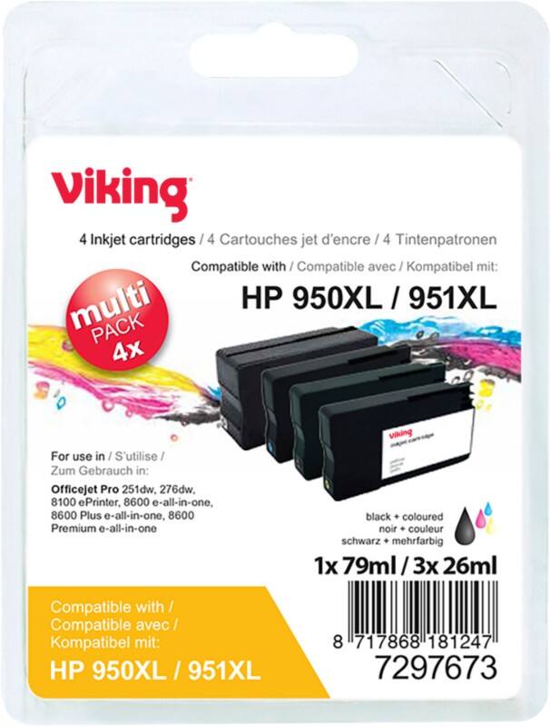 Viking 950XL / 951XL Compatible HP Ink Cartridge C2P43AE Black, Cyan, Magenta, Yellow Pack of 4 Multipack