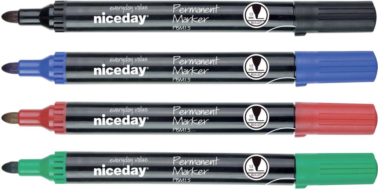 Niceday PBM1.5 Permanent Marker Medium Bullet Assorted Pack of 4