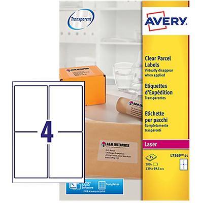 Avery L7569-25 Parcel Labels 139 x 99.1 mm Clear 25 Sheets of 4 Labels