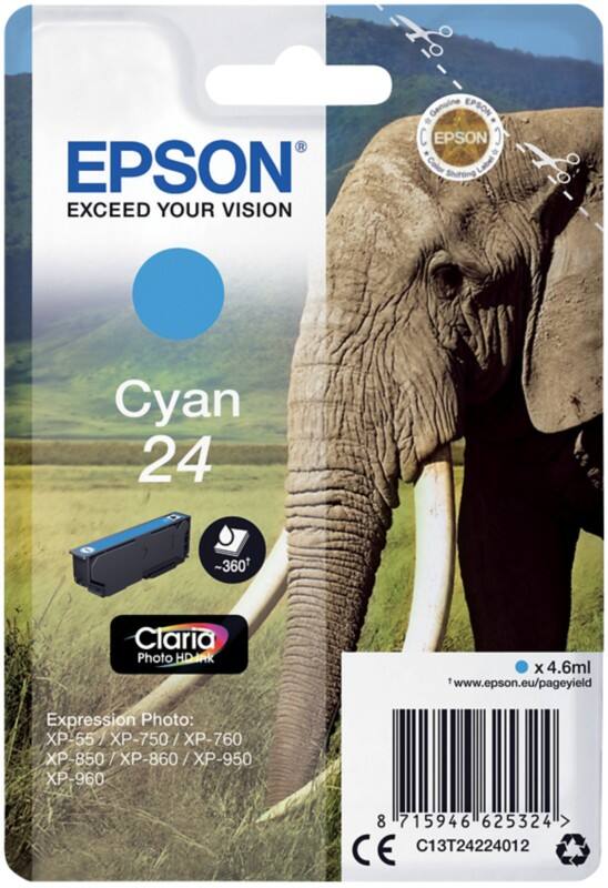 Epson 24 Original Ink Cartridge C13T24224012 Cyan