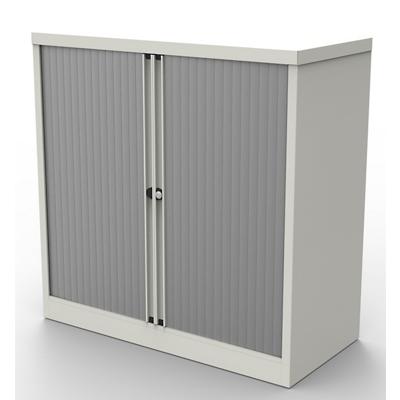 Bisley Tambour Cupboard Lockable with 1 Shelf Steel Essentials 1000 x 470 x 1000mm White