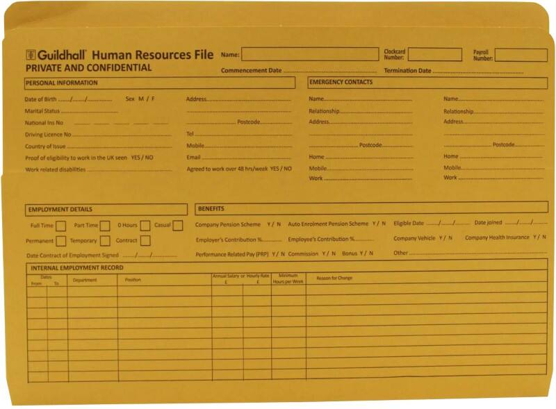 Guildhall HR File Pre-printed A4 Manila 21 cm (H) Yellow Pack of 50