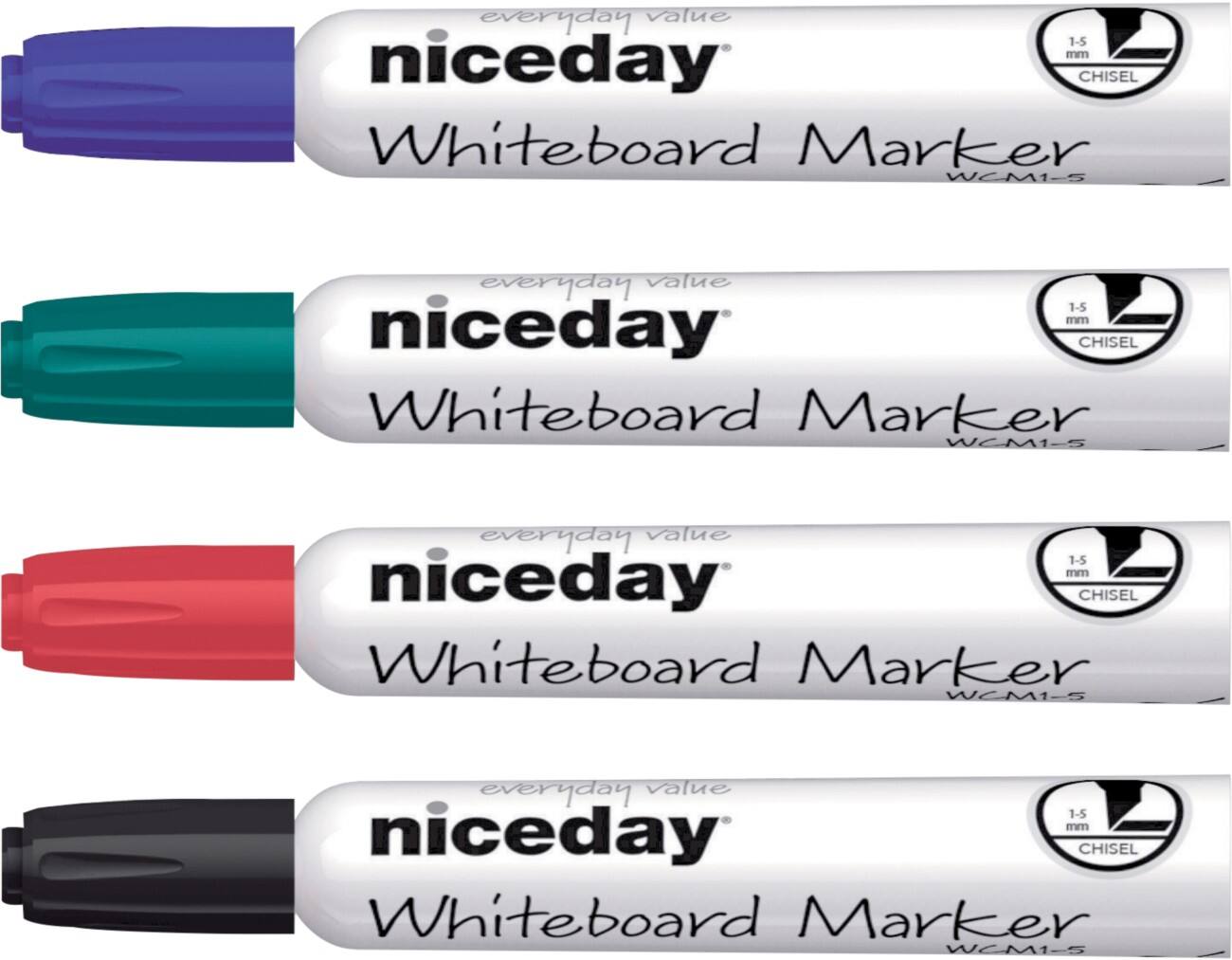Niceday WCM1-5 Whiteboard Marker Broad Chisel Assorted Pack of 4