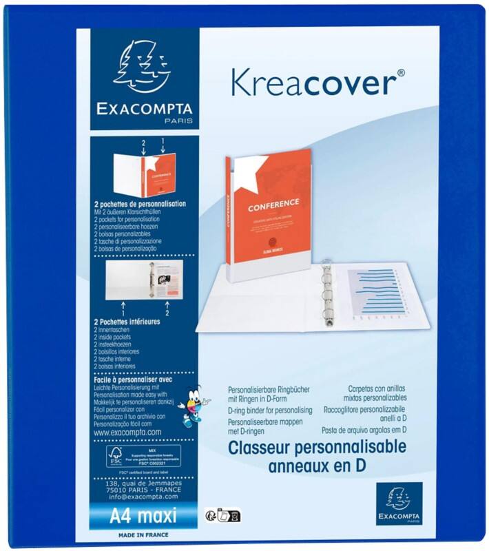 Exacompta Kreacover 50 mm Ring Binder PP (Polypropylene) A4 4 Rings Blue