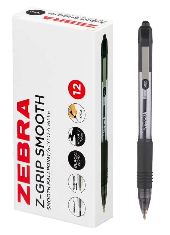 Zebra Z-Grip Black 0.4mm Pens, Pack of 12