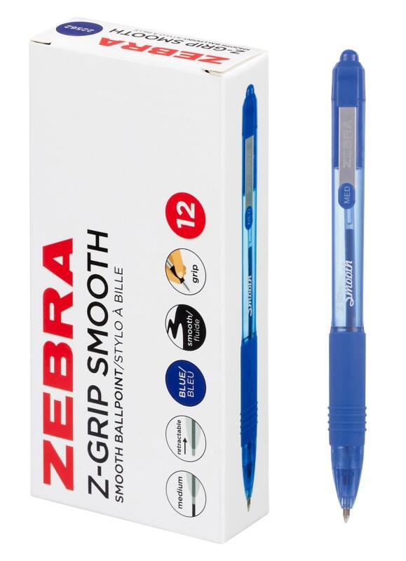 Zebra Z-Grip Smooth Retractable Ballpoint Pen Blue 0.4 mm Medium Ballpoint Refillable Pack of 12