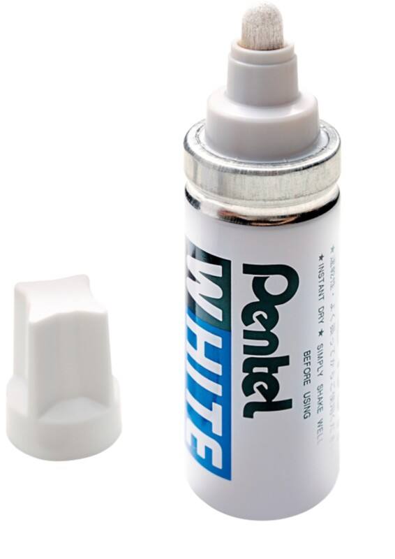 Pentel 100w Permanent Marker  Broad Bullet  - 6.6 mm White Water-Resistant Pack of 12