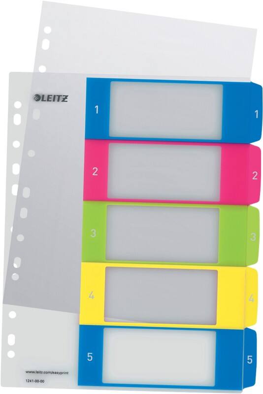 Leitz WOW PC Printable Indices 1241 A4 Maxi Multicolour 5 Part Perforated Polypropylene 1 to 5