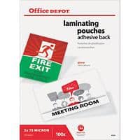 Office Depot Laminating Pouches A4 Self-adhesive Glossy 75 (2 x 75 microns) Transparent Pack of 100