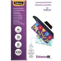 Fellowes ImageLast Enhance Laminating Pouch A4 Glossy 80 microns (2 x 80) Transparent Pack of 100