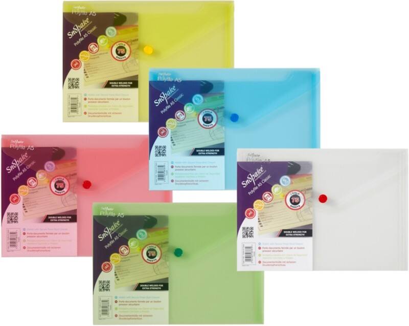 Snopake Polyfile Document Wallet A5 Press Stud PP (Polypropylene) Landscape 25 (W) x 18.5 (H) cm Assorted Pack of 5