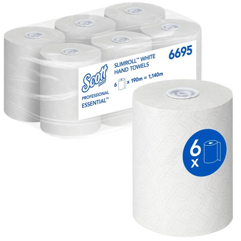 Scott Essential  Paper Hand Towels Rolled White 1 Ply 1,140 m 6695 190 m Pack of 6