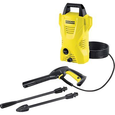 Kärcher High Pressure Washer K2 Compact Yellow, Black Large cable storage hook. Carry Handle. Detergent suction tube for detergent application. Water inlet filter. Automatic stop / start