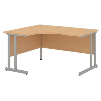Corner Desk Radial Left Desk with Beech Coloured MFC Top and Silver Frame Optima C 1600 x 1200 x 720mm