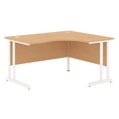 Corner Desk Radial Right Desk with Beech Coloured MFC Top and White Frame Optima C 1600 x 1200 x 720mm
