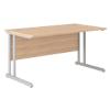 Rectangular Straight Desk with Oak Coloured MFC Top and Silver Frame Optima C 1400 x 800 x 720mm