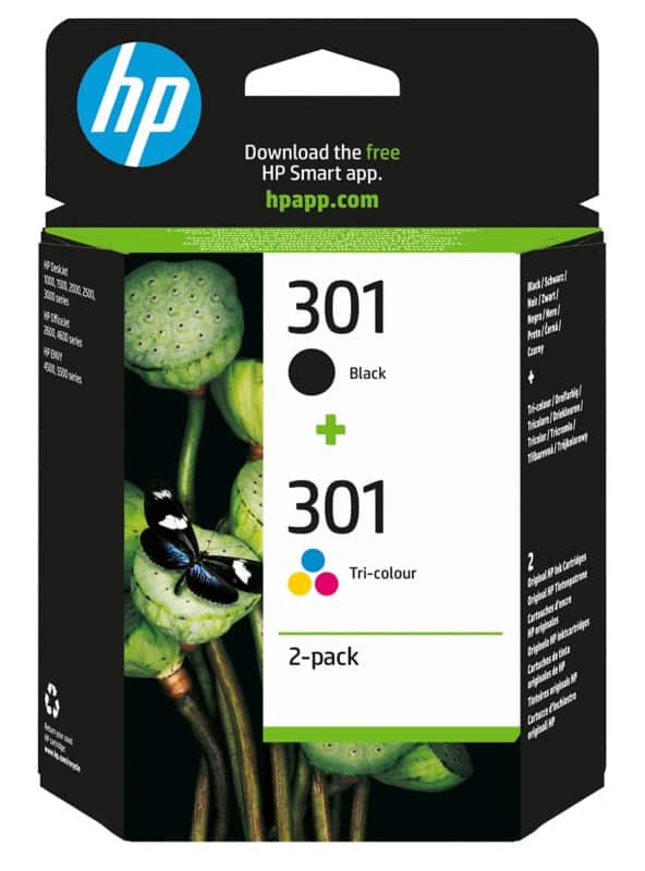 HP 301 Original Ink Cartridge N9J72AE Black, Cyan, Magenta, Yellow Pack of 2 Multipack