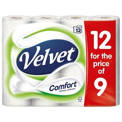 Velvet Toilet Rolls Comfort 2 Ply 12 Rolls of 210 Sheets
