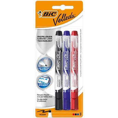 BIC Whiteboard Marker 1701 Velleda Bullet 2.2 mm Black Pack of 12 + FREE 3 BIC Liquid Ink Pocket Pens Assorted