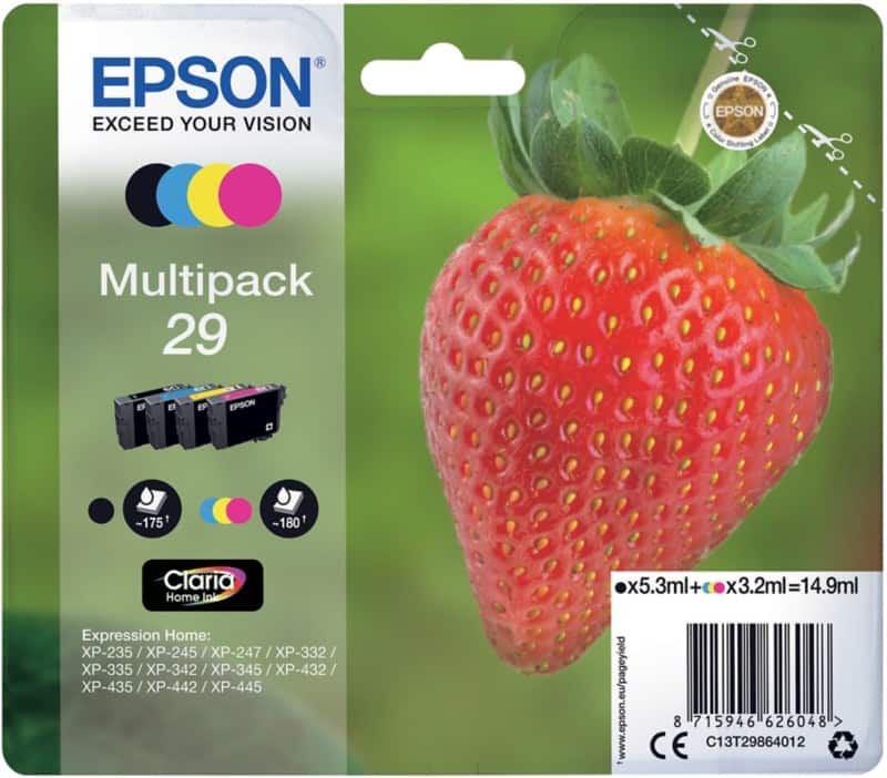 Epson 29 Original Ink Cartridge C13T29864012 Black& 3 Colours Multipack Pack of 4
