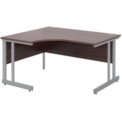 Corner Left Hand Design Ergonomic Desk with Walnut MFC Top and Silver Frame Adjustable Legs Momento 1400 x 1200 x 725 mm