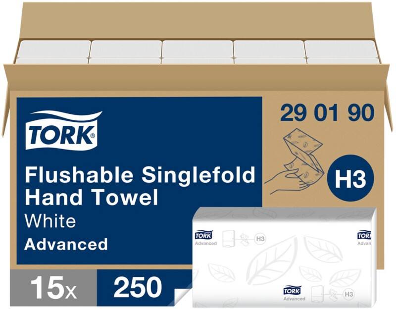 Tork Advanced Paper Hand Towels H3 V-fold White 2 Ply 290190 250 Sheets Pack of 15
