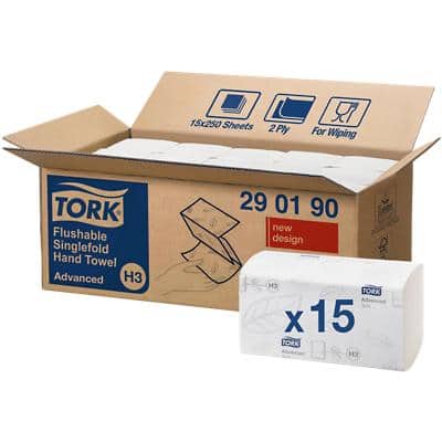 Tork Hand Towels H3 V-fold White 2 Ply 290190 Pack of 15 of 250 Sheets