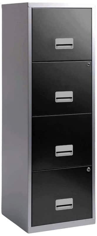 Pierre Henry Maxi Steel Filing Cabinet with 4 Lockable Drawers 400 x 400 x 1,250 mm Black, Silver