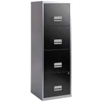 Pierre Henry Maxi Steel Filing Cabinet with 4 Lockable Drawers 400 x 400 x 1,250 mm Black, Silver