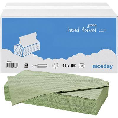 Niceday Hand Towels Green C-fold 1 Ply Paper 15 Sleeves of 192 Sheets