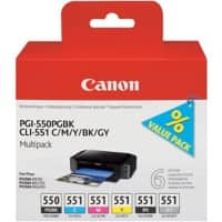 Canon PGI-550/CLI-551 Original Ink Cartridge 2 Black, Cyan, Grey, Magenta, Yellow Pack of 6 Multipack