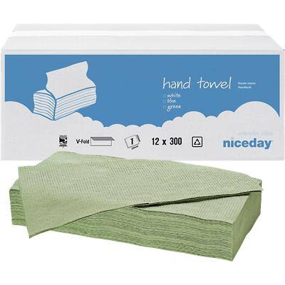 Niceday Hand Towels Standard 1 Ply V-fold Green 300 Sheets Pack of 12