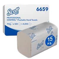 Scott Control Flushable Hand Towels 6659 1 Ply M-fold White 300 Sheets Pack of 15