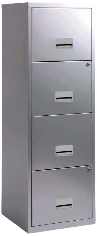 Pierre Henry Maxi Steel Filing Cabinet with 4 Lockable Drawers 400 x 400 x 1,250 mm Silver