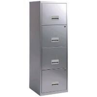 Pierre Henry Maxi Steel Filing Cabinet with 4 Lockable Drawers 400 x 400 x 1,250 mm Silver