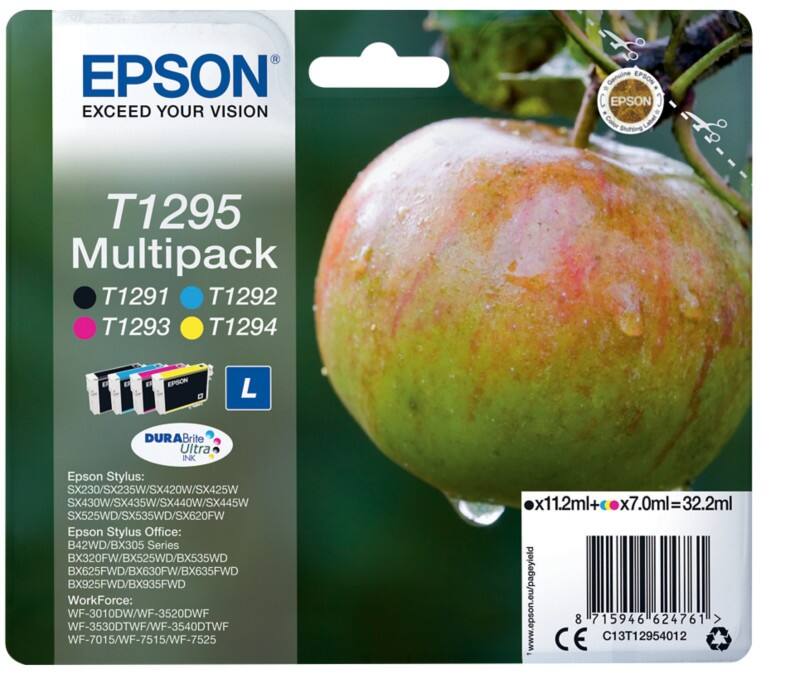 Epson T1295 Original Ink Cartridge C13T12954012 Black& 3 Colours Multipack Pack of 4