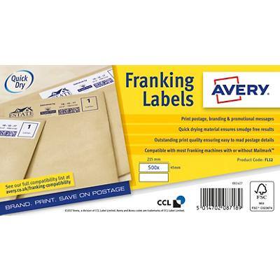 Avery FL12 Franking Labels 215 x 45 mm White 500 Sheets of 2 Labels 500 Sheets of 2 Labels
