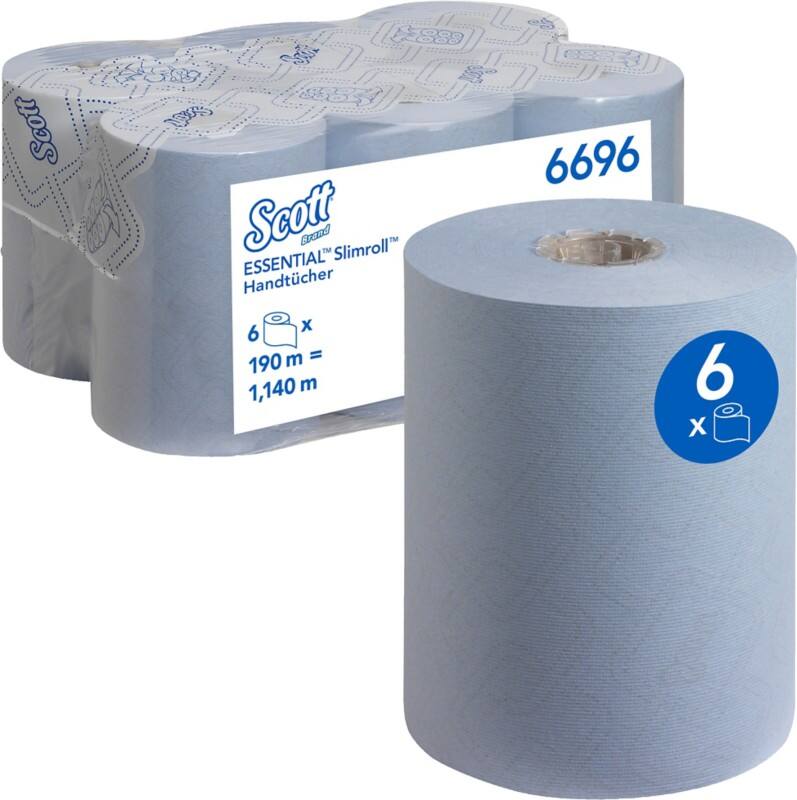 Scott Essential Slimroll  Paper Hand Towels Rolled Blue 1 Ply 1,140 m 6696 190 m Pack of 6