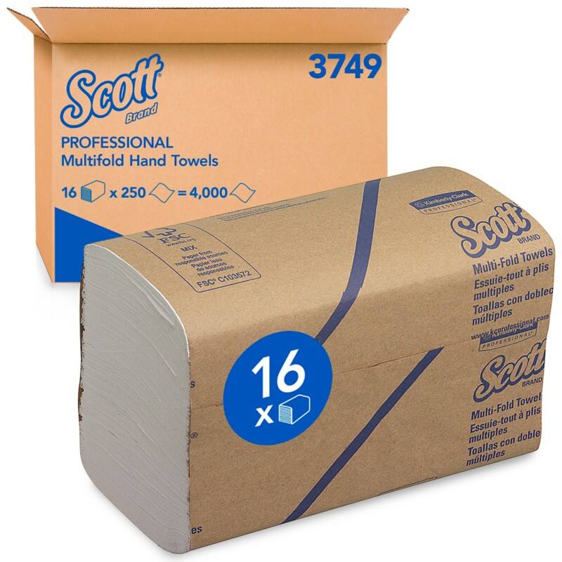 Scott PROFESSIONAL  Paper Hand Towels M-fold White 1 Ply 3749 250 Sheets Pack of 16