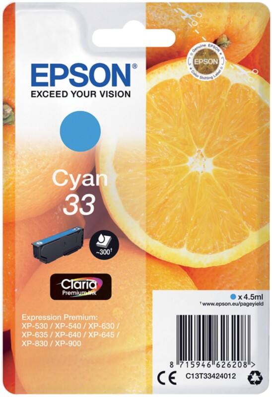 Epson 33 Original Ink Cartridge C13T33424012 Cyan
