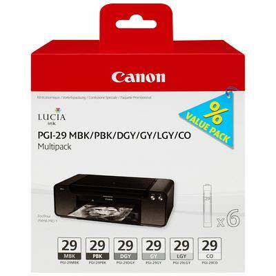 Canon PGI-29MBK/PBK/DGY/GY/LGY/CO Original Ink Cartridge Chroma Optimiser, Dark Grey, Grey, Light Grey, Matt Black, Photo Black Pack of 6 Multipack